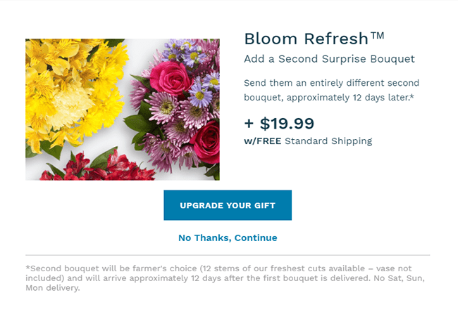 Proflowers upselling through a pop-up